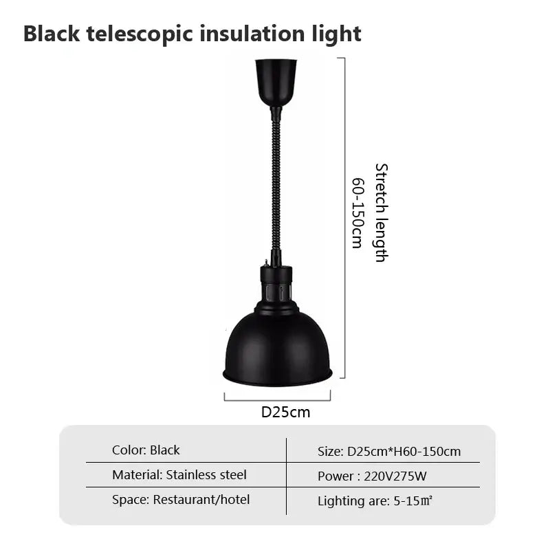 Black telescopic insulation heat lamp with flexible segmented neck and dome shade for decorbites industrial electric heat use