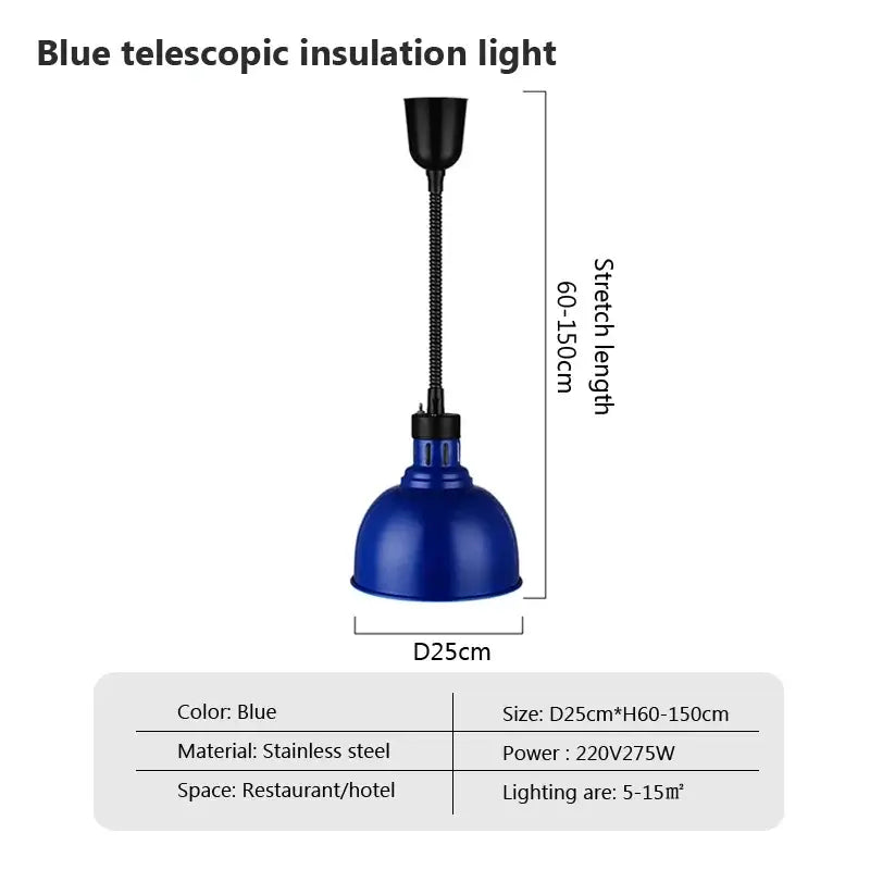 Industrial electric heat lamp kitchen dome pendant light with blue telescopic insulation and stainless steel adjustable stretch