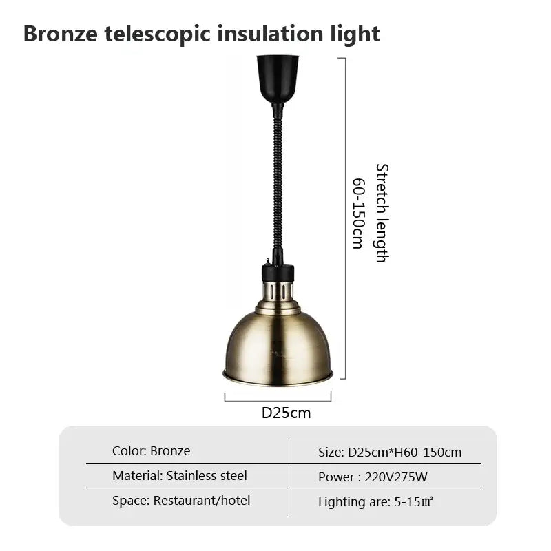 Bronze telescopic heat lamp with flexible black gooseneck and stainless steel dome shade for decorbites industrial electric heat