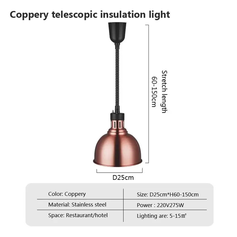 Coppery telescopic heat lamp with flexible black gooseneck and stainless steel dome for decorbites industrial electric use