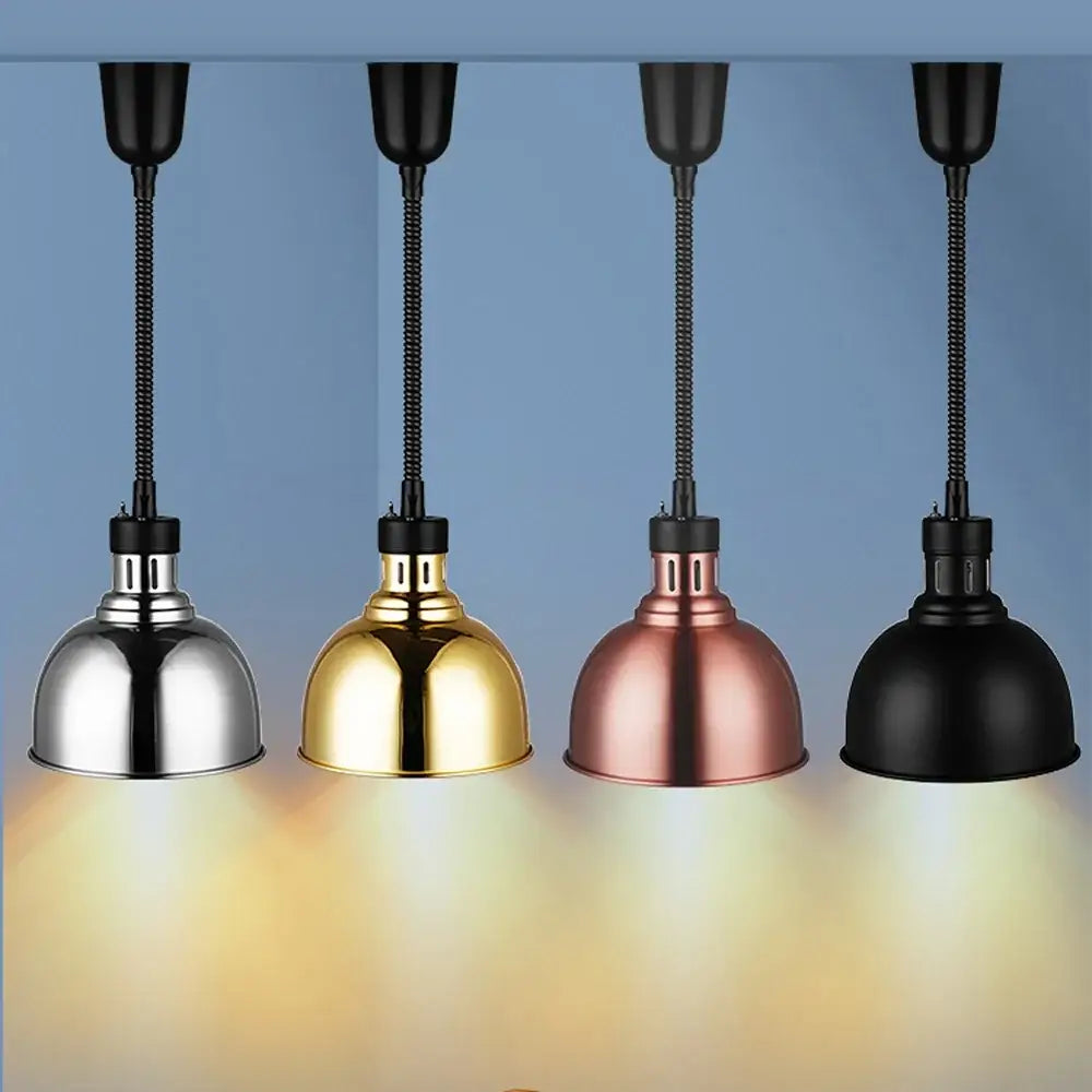 Industrial electric heat lamp kitchen dome pendant light with chrome gold rose gold and matte black finishes by decorbites industrial electric
