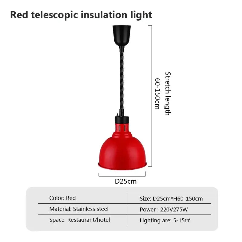 Red telescopic industrial electric heat lamp with black flexible neck stainless steel for kitchen dome pendant light decorbites industrial electric heat