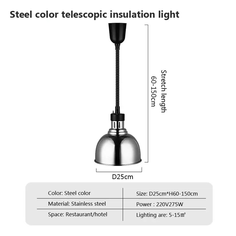 Steel-colored industrial electric heat lamp with stainless steel dome and flexible black articulated arm decorbites industrial electric