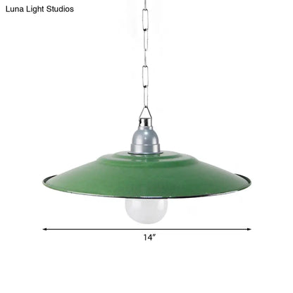 Industrial Enamel Farmhouse Pendant Light - Green Saucer Shade, 1 Light, 11"/12" Diameter