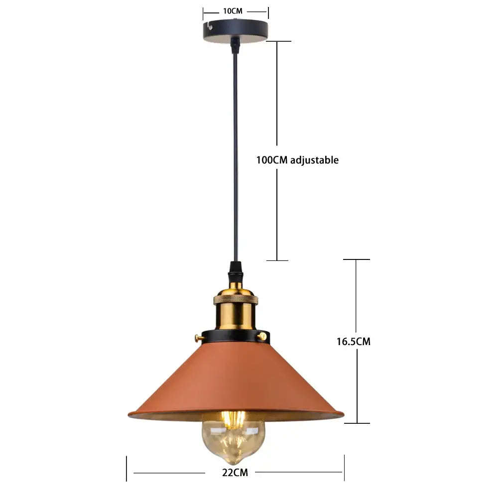 Industrial farmhouse brown pendant light with terracotta conical shade brass accents and exposed bulb for kitchen island decorbites