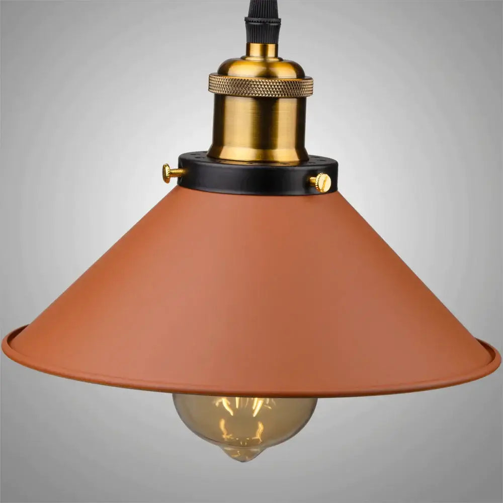 Terracotta industrial farmhouse brown pendant light with brass socket and black mounting ring for kitchen island decorbites