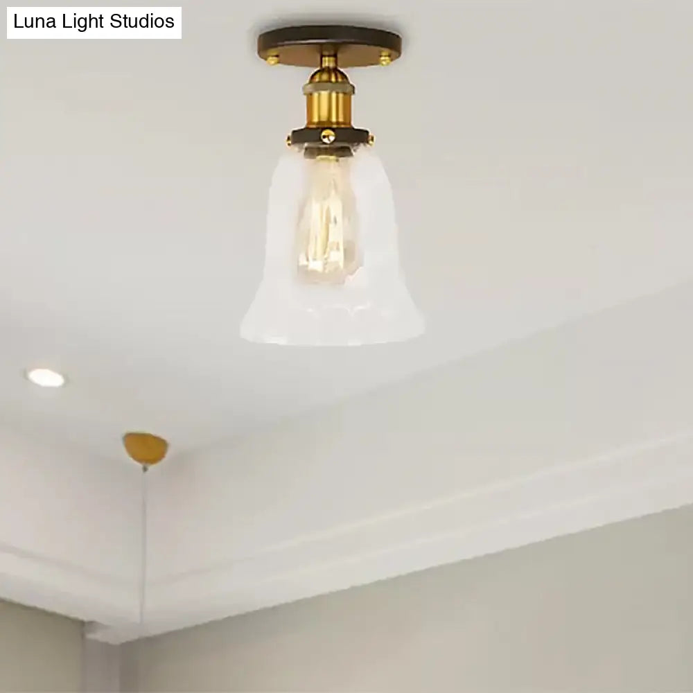 DecorBites™ DecorBites™ Industrial Flared Glass Semi Flush Mount Light with Clear Bulb in Black/Bronze/Copper