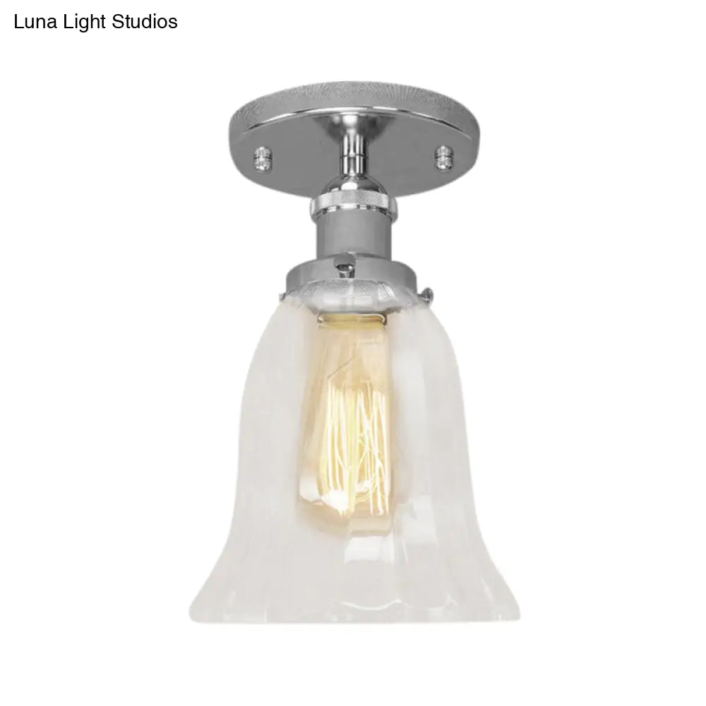 DecorBites™ DecorBites™ Industrial Flared Glass Semi Flush Mount Light with Clear Bulb in Black/Bronze/Copper