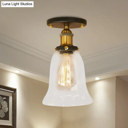 DecorBites™ DecorBites™ Industrial Flared Glass Semi Flush Mount Light with Clear Bulb in Black/Bronze/Copper