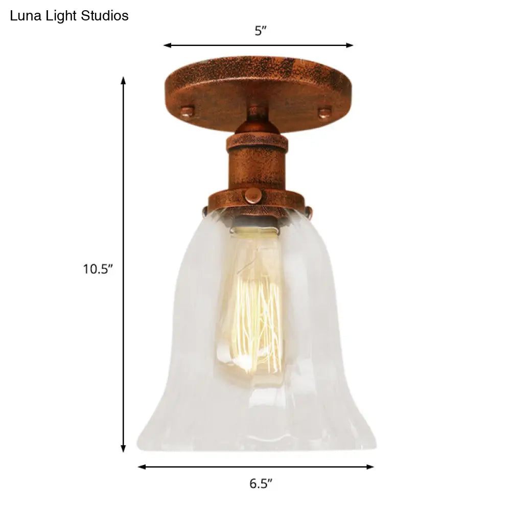 DecorBites™ DecorBites™ Industrial Flared Glass Semi Flush Mount Light with Clear Bulb in Black/Bronze/Copper