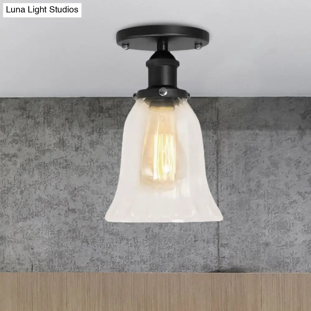 DecorBites™ DecorBites™ Industrial Flared Glass Semi Flush Mount Light with Clear Bulb in Black/Bronze/Copper