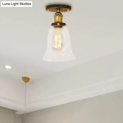 DecorBites™ DecorBites™ Industrial Flared Glass Semi Flush Mount Light with Clear Bulb in Black/Bronze/Copper