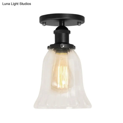 DecorBites™ DecorBites™ Industrial Flared Glass Semi Flush Mount Light with Clear Bulb in Black/Bronze/Copper