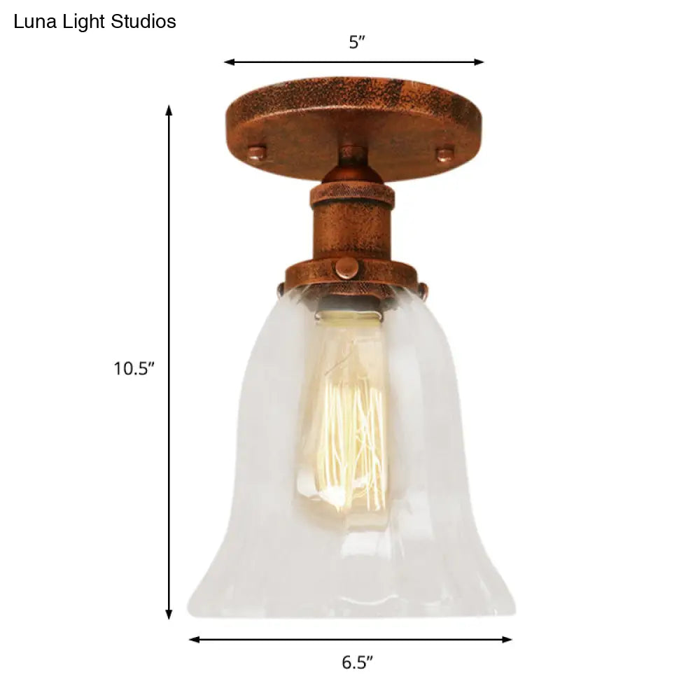 DecorBites™ DecorBites™ Industrial Flared Glass Semi Flush Mount Light with Clear Bulb in Black/Bronze/Copper