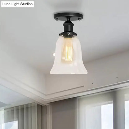 DecorBites™ DecorBites™ Industrial Flared Glass Semi Flush Mount Light with Clear Bulb in Black/Bronze/Copper