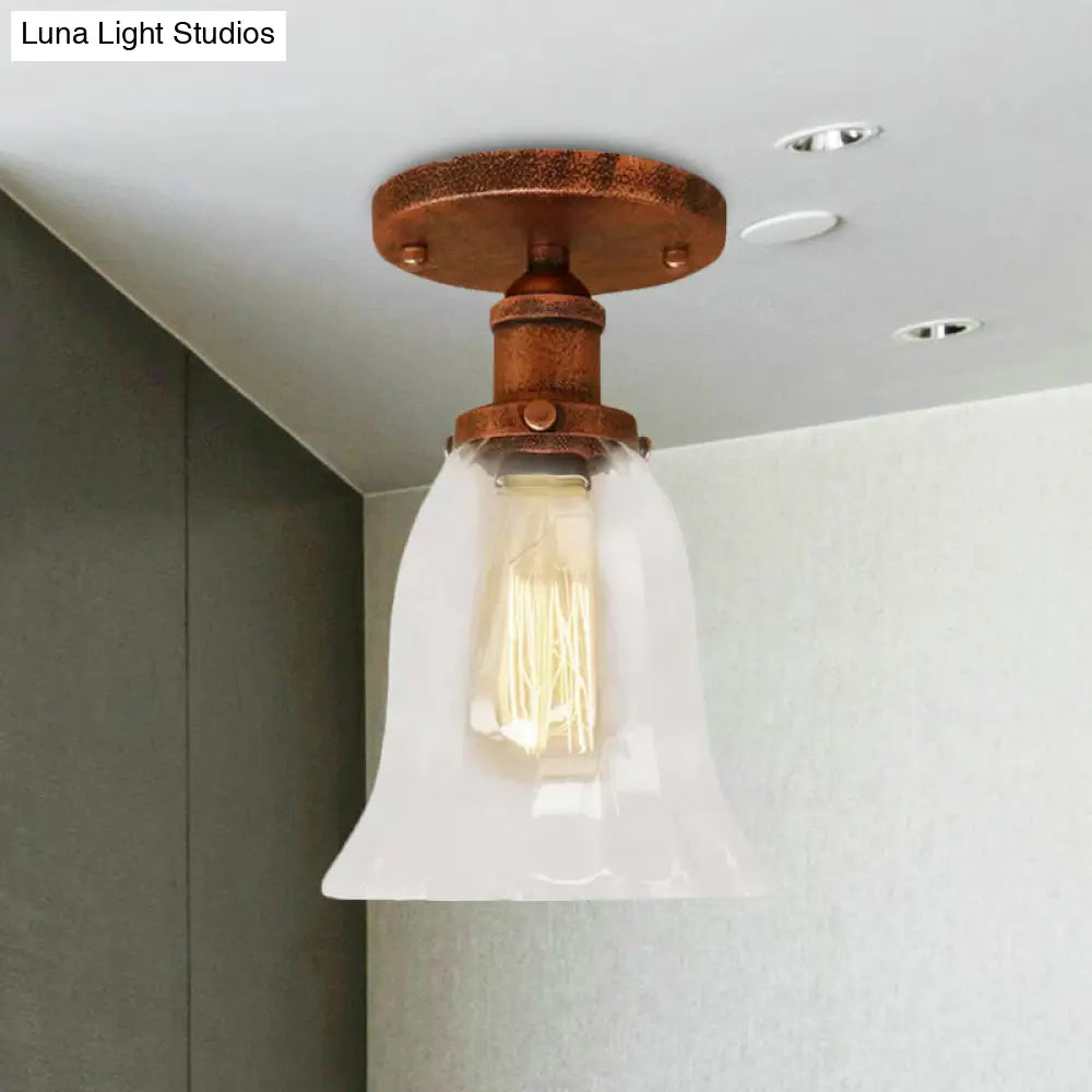 DecorBites™ DecorBites™ Industrial Flared Glass Semi Flush Mount Light with Clear Bulb in Black/Bronze/Copper