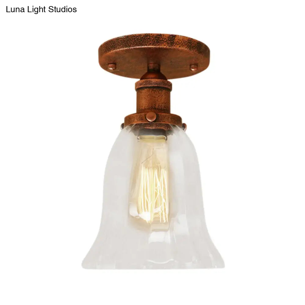 DecorBites™ DecorBites™ Industrial Flared Glass Semi Flush Mount Light with Clear Bulb in Black/Bronze/Copper