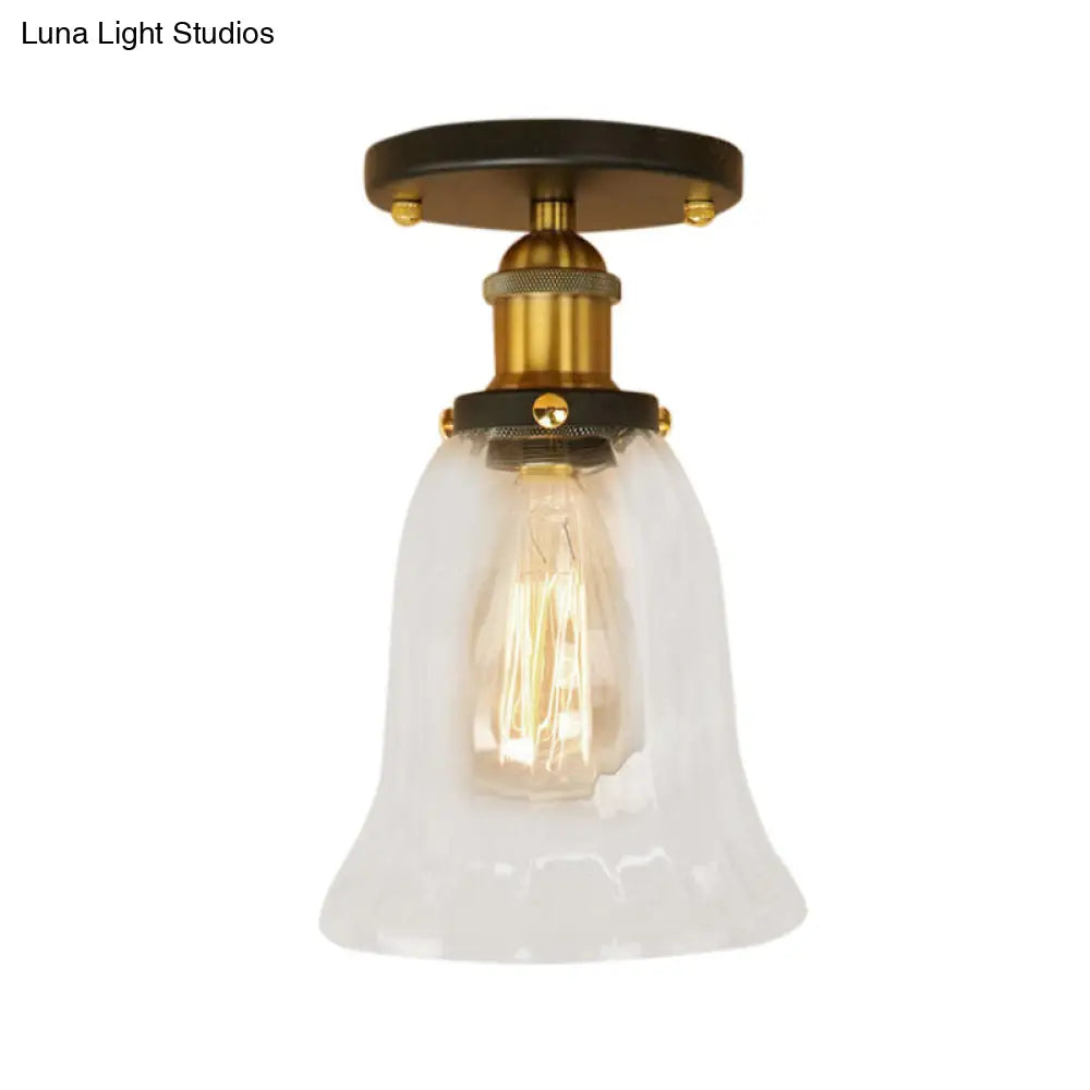 DecorBites™ DecorBites™ Industrial Flared Glass Semi Flush Mount Light with Clear Bulb in Black/Bronze/Copper