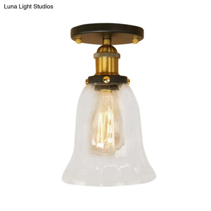 DecorBites™ DecorBites™ Industrial Flared Glass Semi Flush Mount Light with Clear Bulb in Black/Bronze/Copper
