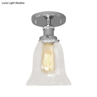 DecorBites™ DecorBites™ Industrial Flared Glass Semi Flush Mount Light with Clear Bulb in Black/Bronze/Copper