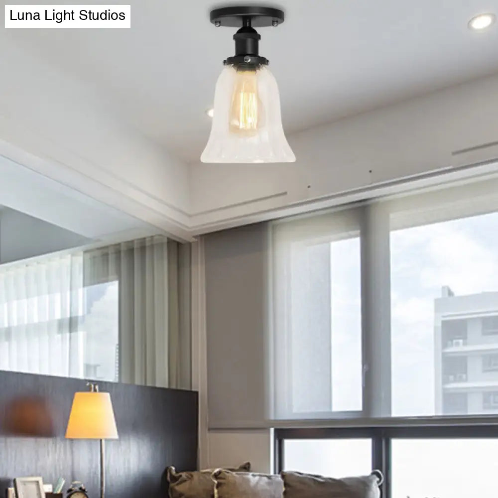 DecorBites™ DecorBites™ Industrial Flared Glass Semi Flush Mount Light with Clear Bulb in Black/Bronze/Copper