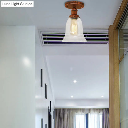 DecorBites™ DecorBites™ Industrial Flared Glass Semi Flush Mount Light with Clear Bulb in Black/Bronze/Copper