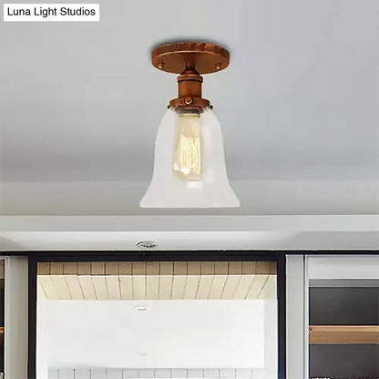 DecorBites™ DecorBites™ Industrial Flared Glass Semi Flush Mount Light with Clear Bulb in Black/Bronze/Copper