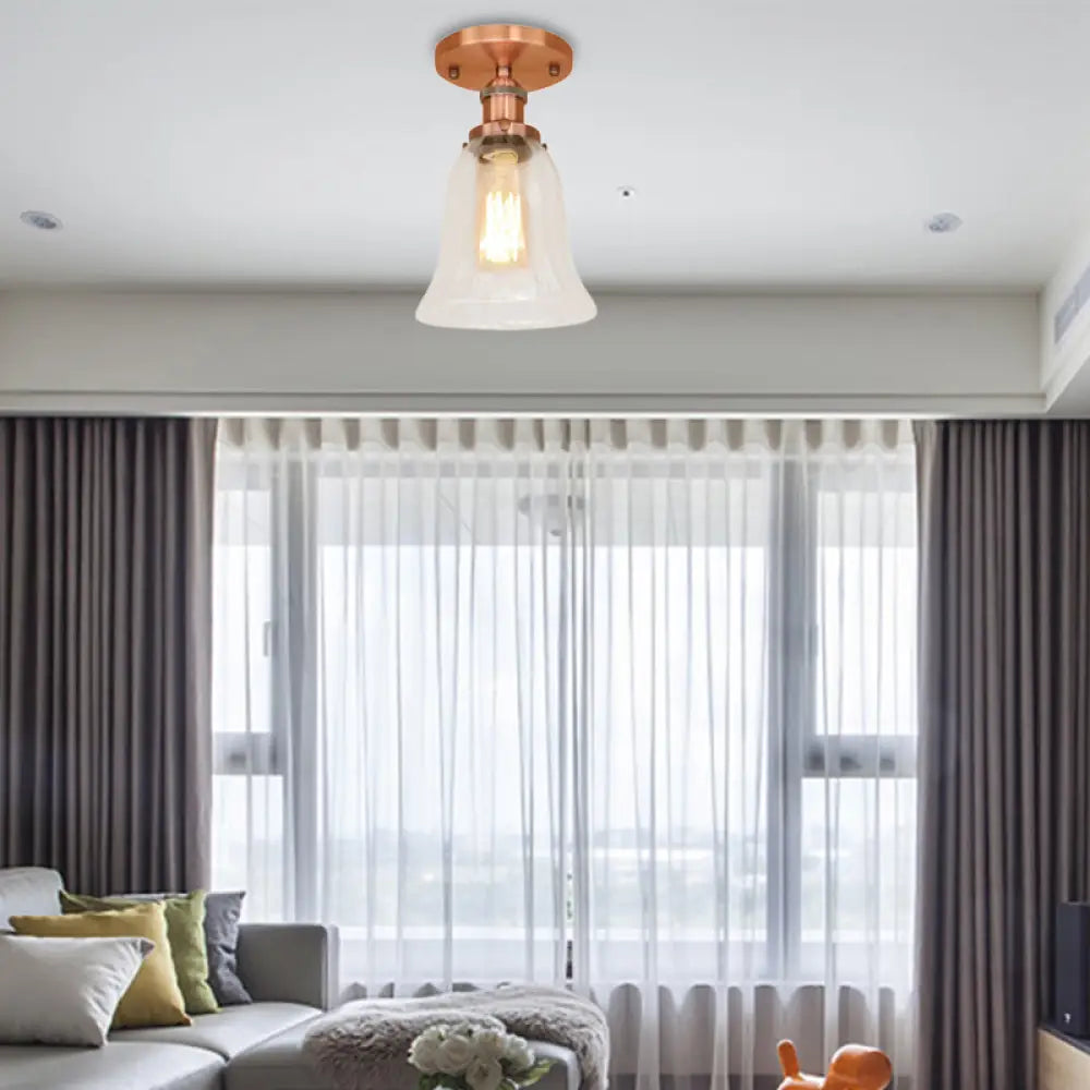 DecorBites™ DecorBites™ Industrial Flared Glass Semi Flush Mount Light with Clear Bulb in Black/Bronze/Copper