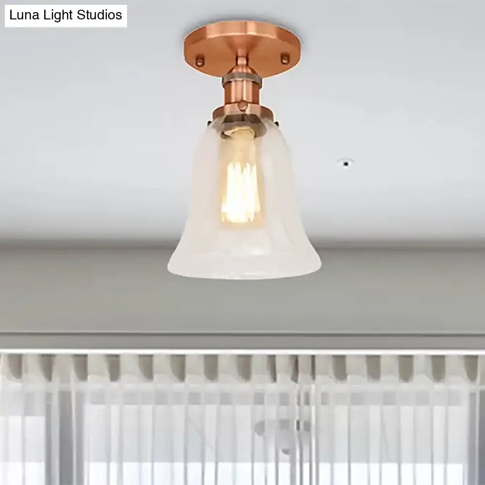 DecorBites™ DecorBites™ Industrial Flared Glass Semi Flush Mount Light with Clear Bulb in Black/Bronze/Copper