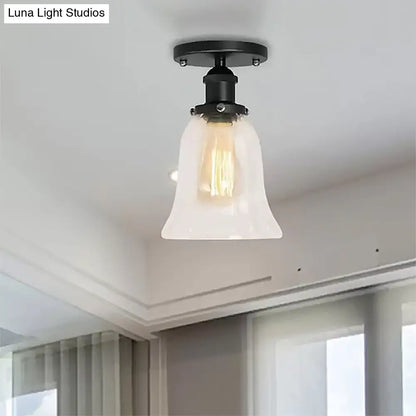 DecorBites™ DecorBites™ Industrial Flared Glass Semi Flush Mount Light with Clear Bulb in Black/Bronze/Copper