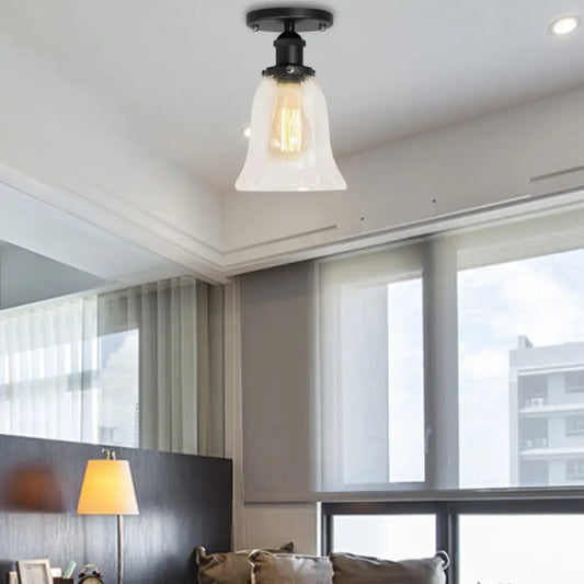 DecorBites™ DecorBites™ Industrial Flared Glass Semi Flush Mount Light with Clear Bulb in Black/Bronze/Copper