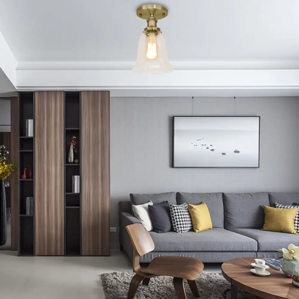 DecorBites™ DecorBites™ Industrial Flared Glass Semi Flush Mount Light with Clear Bulb in Black/Bronze/Copper