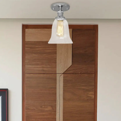 DecorBites™ DecorBites™ Industrial Flared Glass Semi Flush Mount Light with Clear Bulb in Black/Bronze/Copper