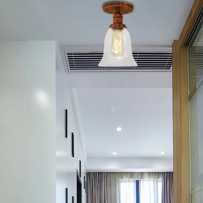 DecorBites™ DecorBites™ Industrial Flared Glass Semi Flush Mount Light with Clear Bulb in Black/Bronze/Copper
