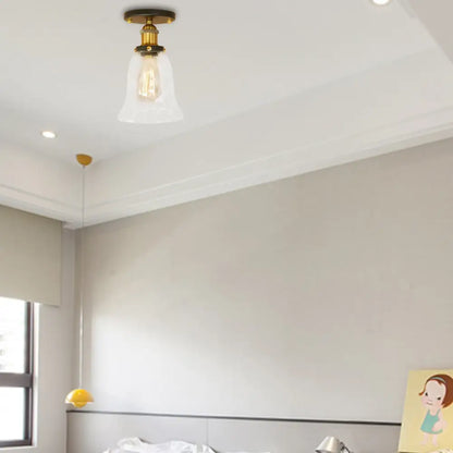 DecorBites™ DecorBites™ Industrial Flared Glass Semi Flush Mount Light with Clear Bulb in Black/Bronze/Copper