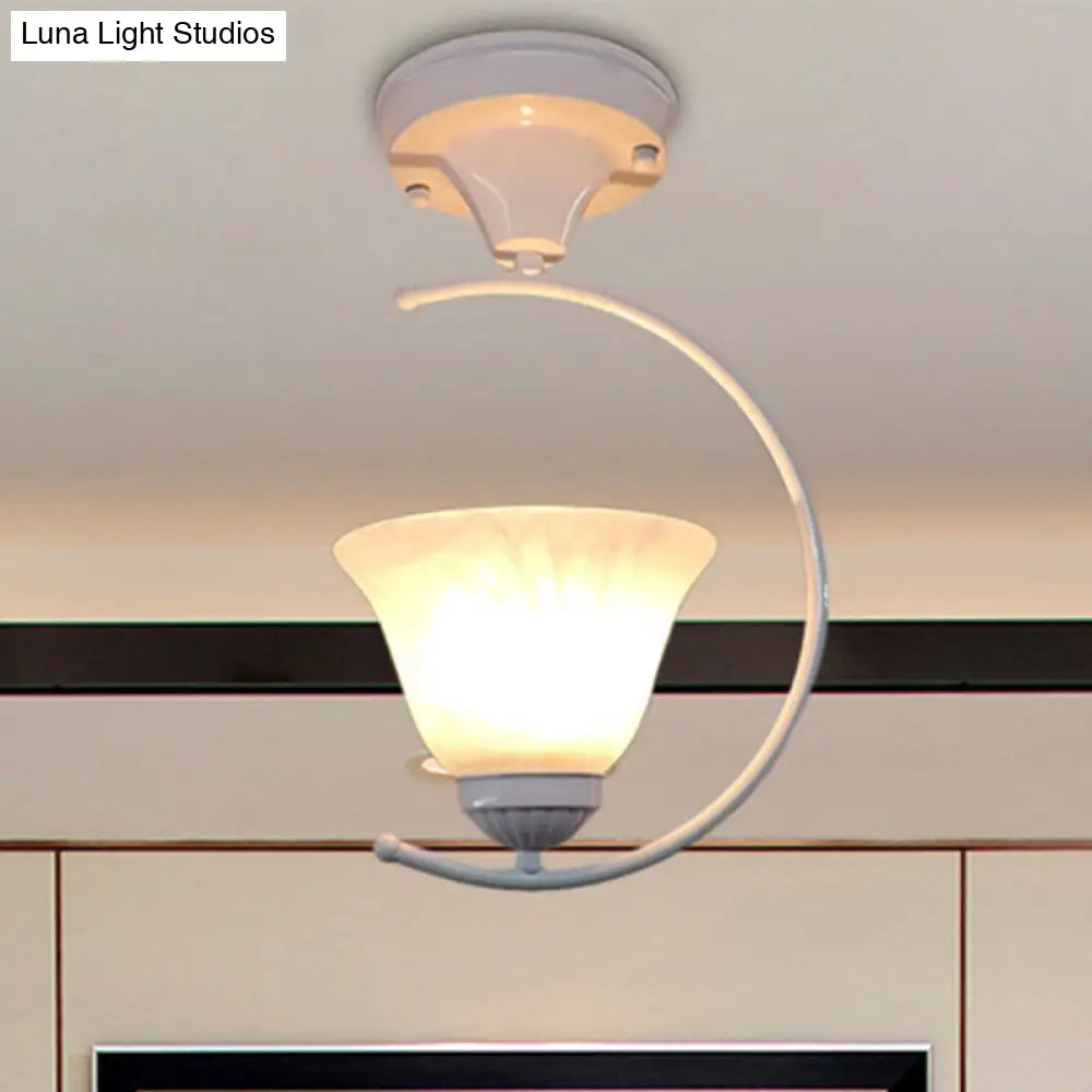 DecorBites™ DecorBites™ Industrial Flower/Bell Semi Flush Mount Ceiling Light - Single Bulb, Frosted Glass - White/Black for Corridor