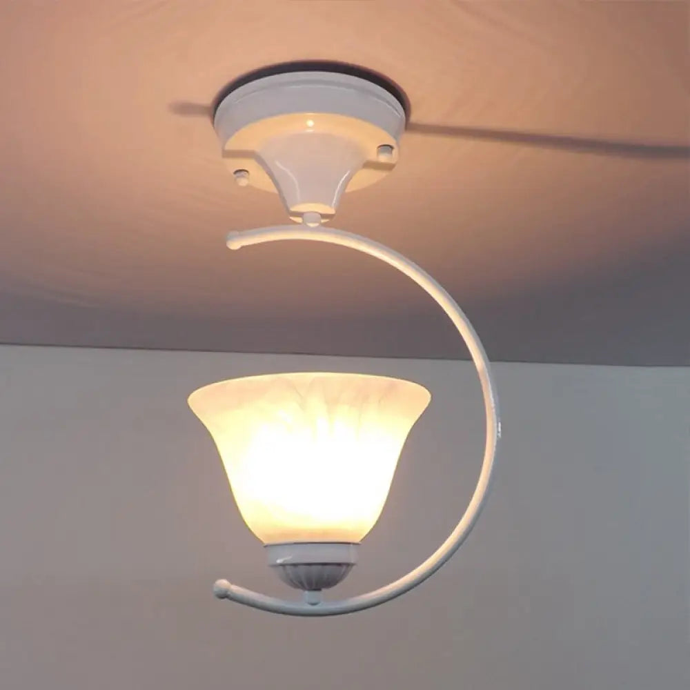 DecorBites™ DecorBites™ Industrial Flower/Bell Semi Flush Mount Ceiling Light - Single Bulb, Frosted Glass - White/Black for Corridor