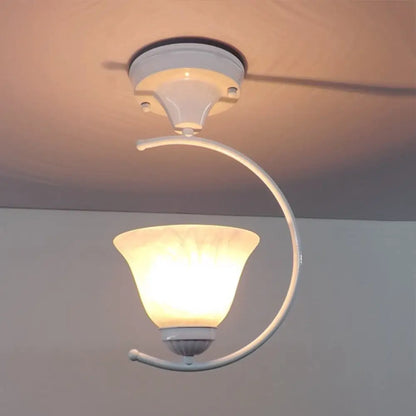 DecorBites™ DecorBites™ Industrial Flower/Bell Semi Flush Mount Ceiling Light - Single Bulb, Frosted Glass - White/Black for Corridor