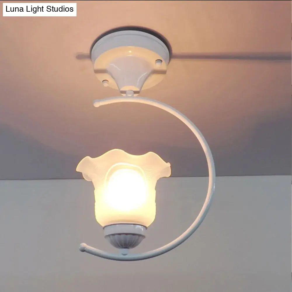 DecorBites™ DecorBites™ Industrial Flower/Bell Semi Flush Mount Ceiling Light - Single Bulb, Frosted Glass - White/Black for Corridor