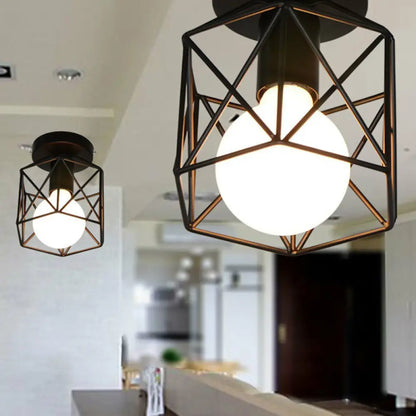 DecorBites™ DecorBites™ Industrial Flush Mount Ceiling Light with Black Hexagonal Iron Cage - Perfect for Living Room