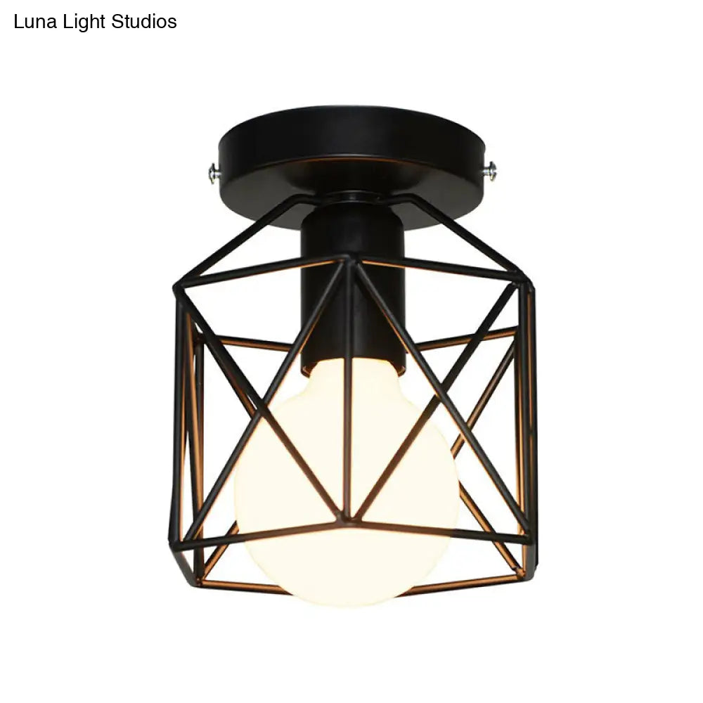 DecorBites™ DecorBites™ Industrial Flush Mount Ceiling Light with Black Hexagonal Iron Cage - Perfect for Living Room