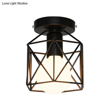 DecorBites™ DecorBites™ Industrial Flush Mount Ceiling Light with Black Hexagonal Iron Cage - Perfect for Living Room