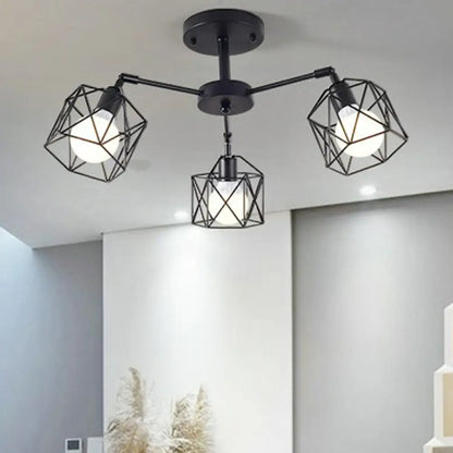 DecorBites™ DecorBites™ Industrial Flush Mount Ceiling Light with Black Hexagonal Iron Cage - Perfect for Living Room
