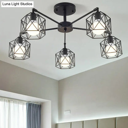 DecorBites™ DecorBites™ Industrial Flush Mount Ceiling Light with Black Hexagonal Iron Cage - Perfect for Living Room