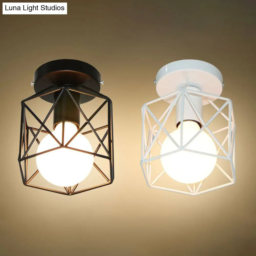 DecorBites™ DecorBites™ Industrial Flush Mount Ceiling Light with Black Hexagonal Iron Cage - Perfect for Living Room