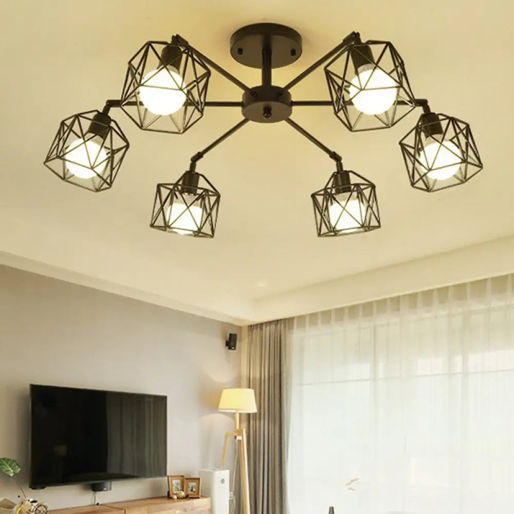 DecorBites™ DecorBites™ Industrial Flush Mount Ceiling Light with Black Hexagonal Iron Cage - Perfect for Living Room