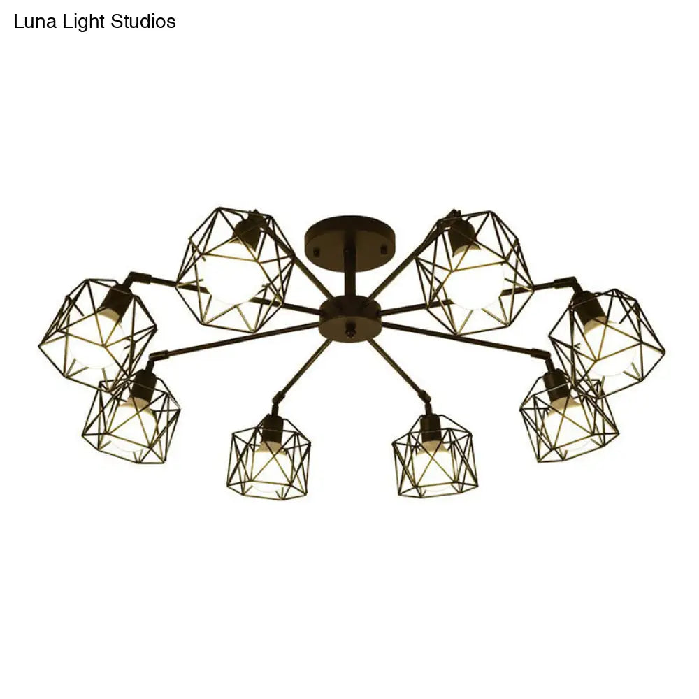DecorBites™ DecorBites™ Industrial Flush Mount Ceiling Light with Black Hexagonal Iron Cage - Perfect for Living Room