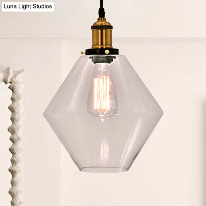 Industrial Geometric Brass Pendant Light with Clear Glass for Indoor Use