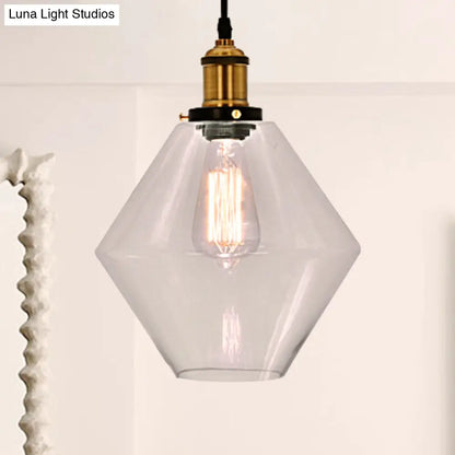 Industrial Geometric Brass Pendant Light with Clear Glass for Indoor Use