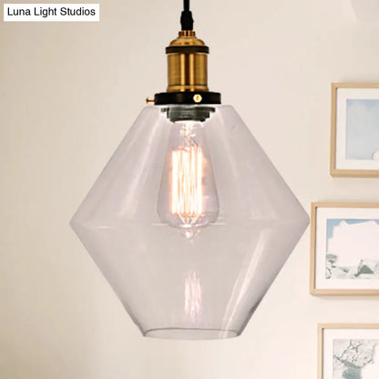 Industrial Geometric Brass Pendant Light with Clear Glass for Indoor Use